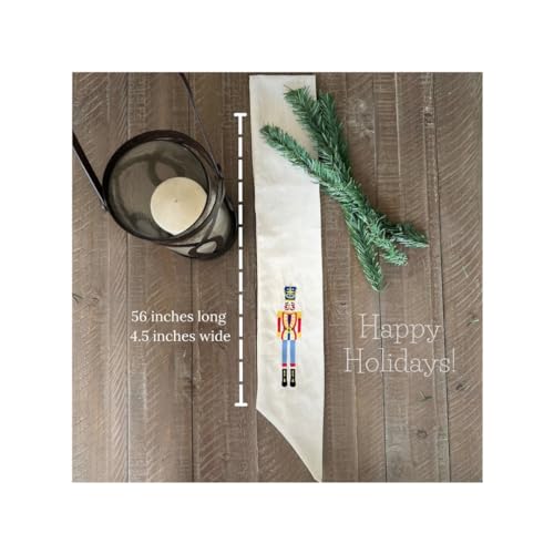 Christmas Nutcracker Embroidered Linen Wreath Sash for Front Door Decor