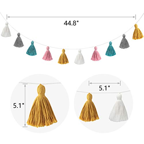 2-Pack Pastel Cotton Tassel Garland Boho Wall Hanging for Nursery Decor