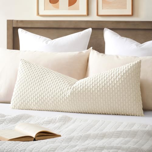 Kevin Textile Corduroy Lumbar Pillow Cover 14"x36" - Cream White Boho Stripe