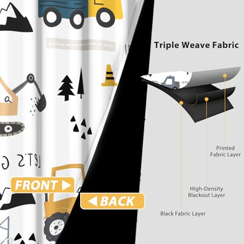 Construction Truck Blackout Curtains for Kids Bedroom, 63-Inch Set