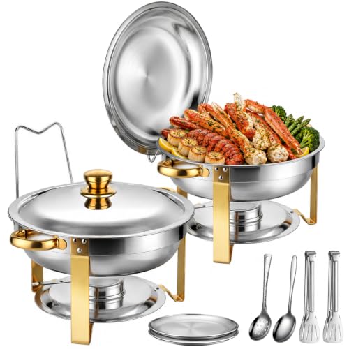 KEGDAN 2-Pack 6QT Stainless Steel Chafing Dishes with Lids & Holders for Buffet & Catering
