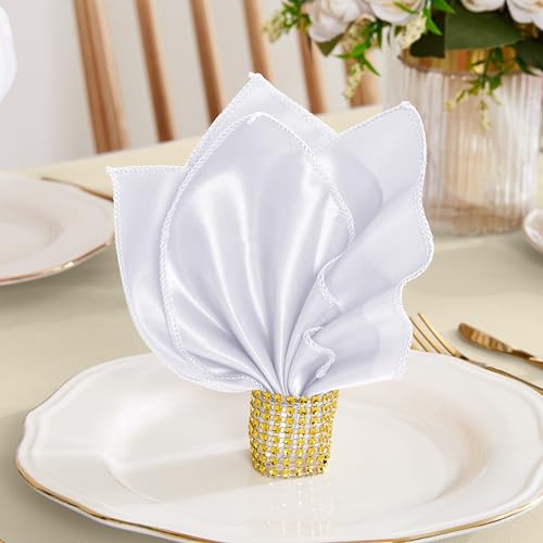 50-Piece White Satin Cloth Napkins and Napkin Rings Set, 17 x 17 Inch