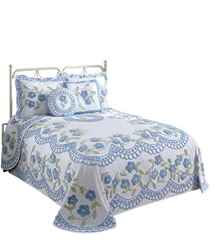 King Size Cotton Chenille Bedspread with Floral Design - Lightweight & Soft