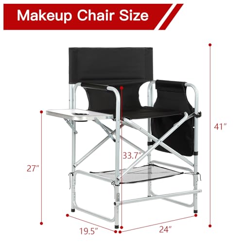 Foldable Makeup Director Chair - Portable Tall Chair with Side Table & Storage