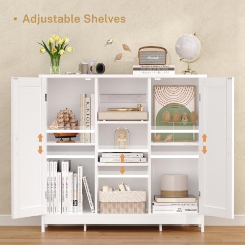 2-Door Storage Cabinet with Adjustable Shelves, White Buffet Sideboard