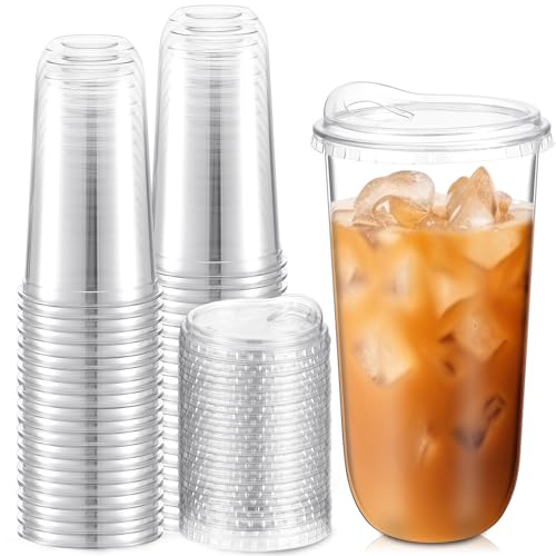 Baderke 50 Pack 20 Oz Clear Plastic Cups with Lids - Strawless Sip Design