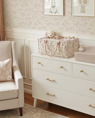 Blissful Diary Floral Diaper Caddy Organizer - Pastoral Daisy Nursery Storage Basket