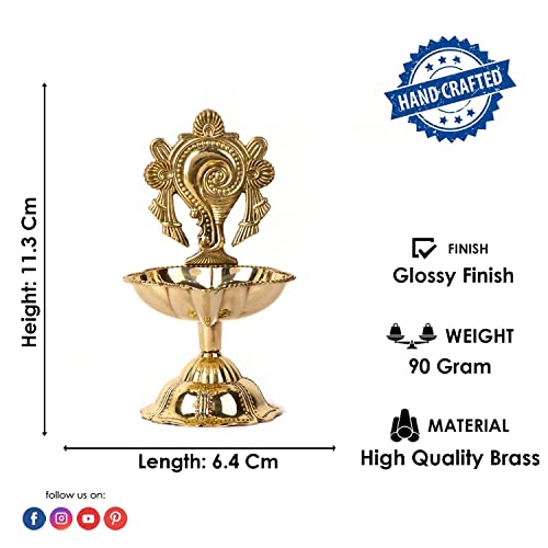 Brass Shankh Chakra Diya Oil Lamp Set of 2 - Mandir Pooja Decor