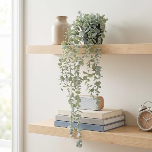 Artificial Hanging Eucalyptus Plant in Pot, Sage Green Faux Potted Vine