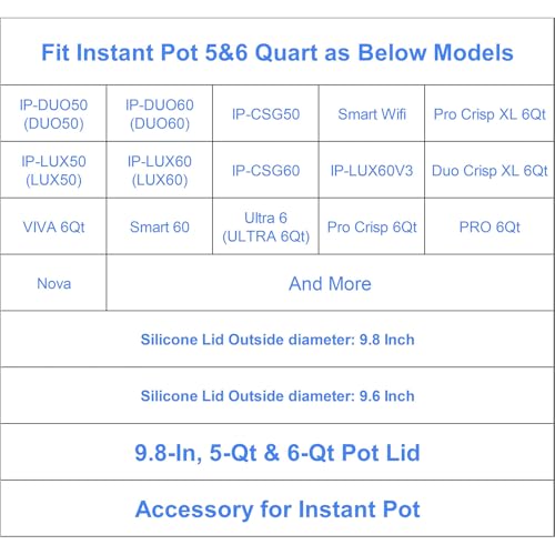 9.8-Inch Silicone Lid for 5 & 6 Quart Pressure Cooker Inner Pots