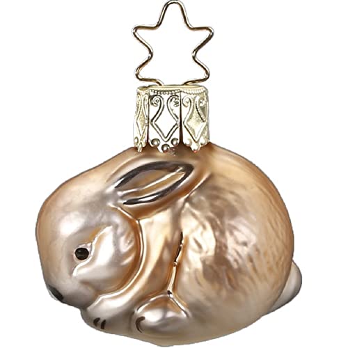 Inge Glas German Glass Bunny Rabbit Christmas Ornament 1.4 Inch with Free Storage Box