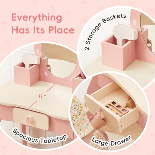 Toddler Vanity Set with Stool and Pretend Makeup Accessories for Kids