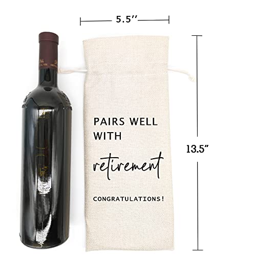Pairs Well With Retirement Wine Bag - Reusable Linen Bottle Sleeve