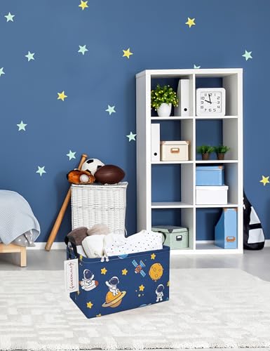 Collapsible Rectangular Laundry Basket with Handles, Astronaut Print