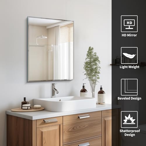 18x24 Frameless Beveled Wall Mirror, Rectangle Vanity Mirror for Bathroom