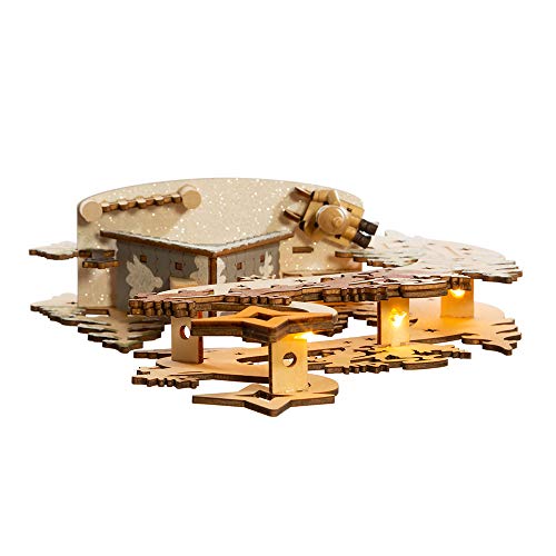 Battery-Operated Wooden Christmas Village with Santa and Sleigh - 11.8 Inch