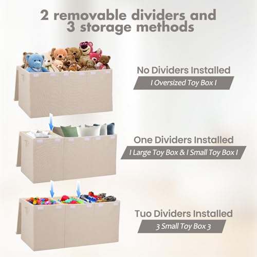 Extra Large 167L Toy Chest with Lid and Removable Divider, Linen Beige