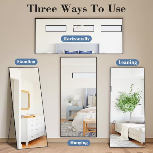 64"x21" Full Length Floor Mirror with Stand, Wall Mounted & Leaning, Black