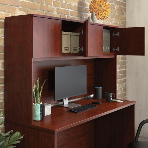 60-Inch Office Desk Hutch with Hidden Storage, Classic Cherry Finish