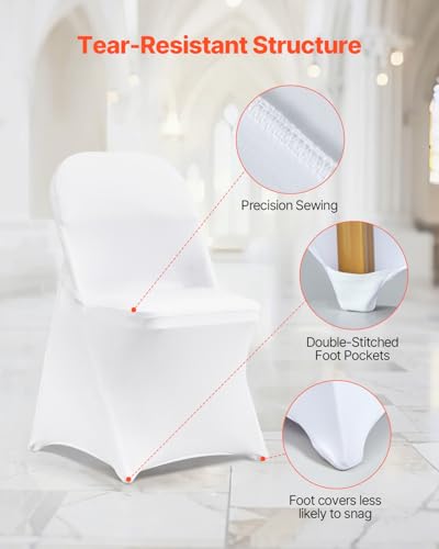 White Spandex Folding Chair Covers - Set of 30 Universal Stretch Slipcovers
