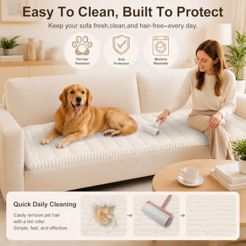 Non-Slip Plush Pet Sofa Protector - Washable Couch Cover, White (27.6" x 59")