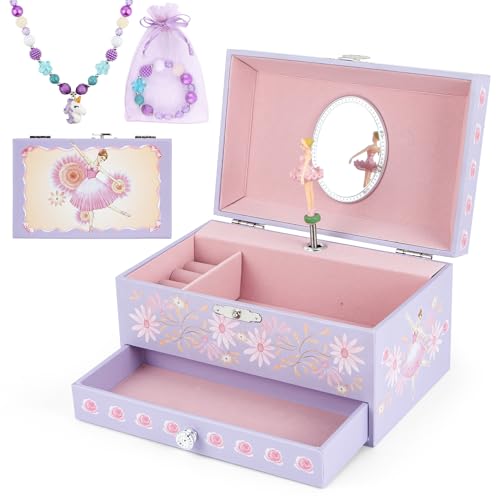 Musical Jewelry Box for Girls with Spinning Dancer, Necklace and Bracelet Set