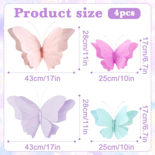 4-Piece Hanging Crepe Paper Butterfly Decorations for Party Decor