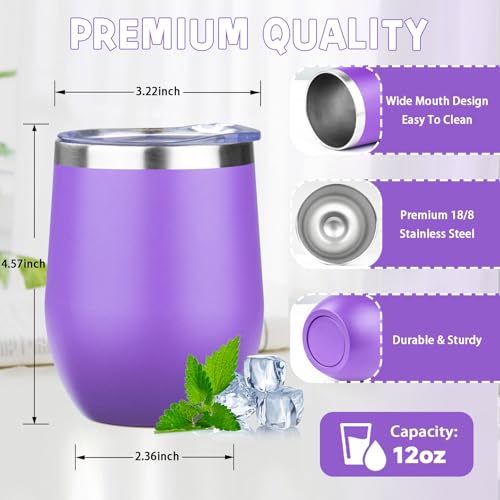 12oz Stainless Steel Wine Tumbler Set, 4-Pack Insulated Stemless Mugs
