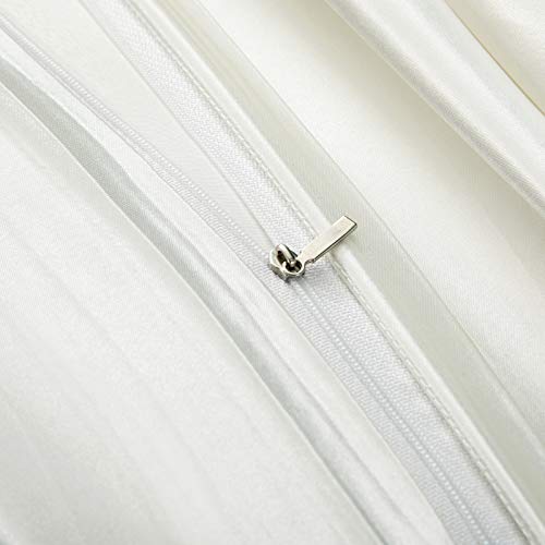 Ivory White Satin Duvet Cover Set - 5 Piece Full/Queen Bedding with Zipper