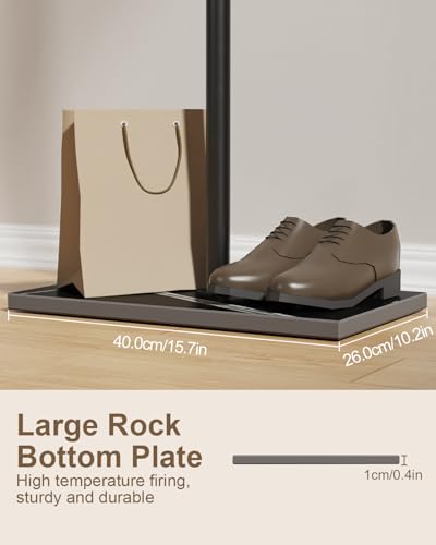 T-Shaped Freestanding Metal Garment Rack with Natural Stone Base