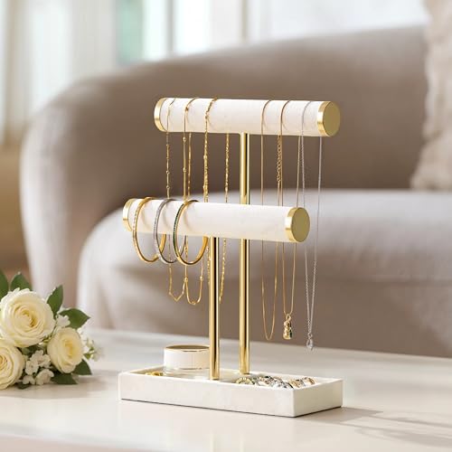 2-Tier Velvet Jewelry Stand and Bracelet Holder Organizer in Beige