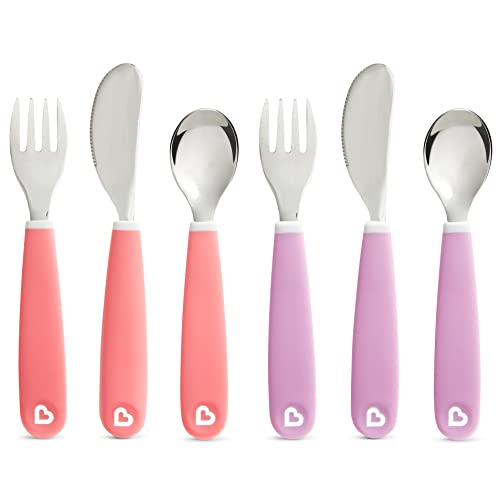 Toddler Utensil Set Fork Knife and Spoon 6 Pack Pink and Purple