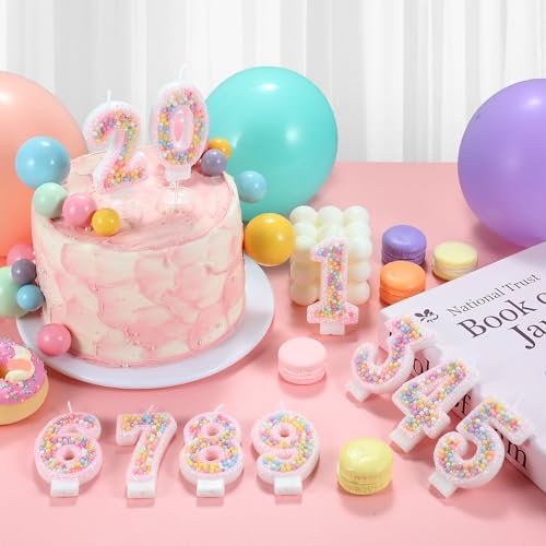 Pastel Pink Macaron Number 1 Birthday Candle with Holder - Cake Topper