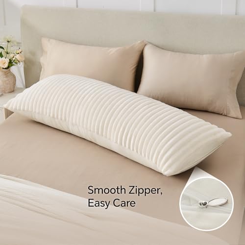 Fluffy Striped Body Pillow Cover 20x54, Ultra-Soft Faux Fur Pillowcase