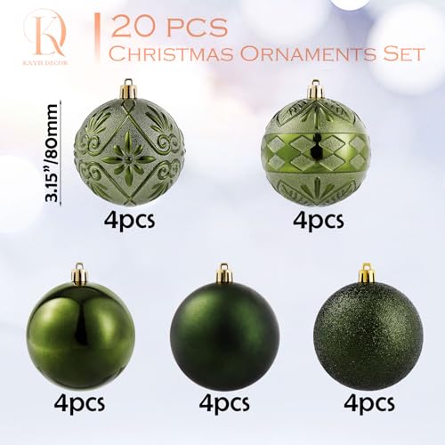Dark Green Shatterproof Christmas Ball Ornaments - 3.15 Inch, Set of 20