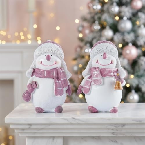 Brizoria Whiterose Snowman Figurine Set - Indoor Christmas Decorations, 2 Pieces