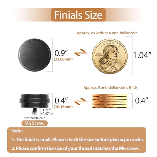 Small Curtain Rod End Cap Finials, Set of 2, Black for 5/8 or 3/4 Inch Rods