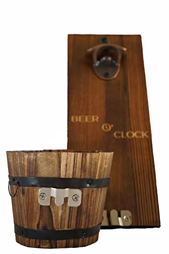 Wall-Mounted Beer Bottle Opener with Catcher - Rustic Pine & Zinc - Man Cave Decor