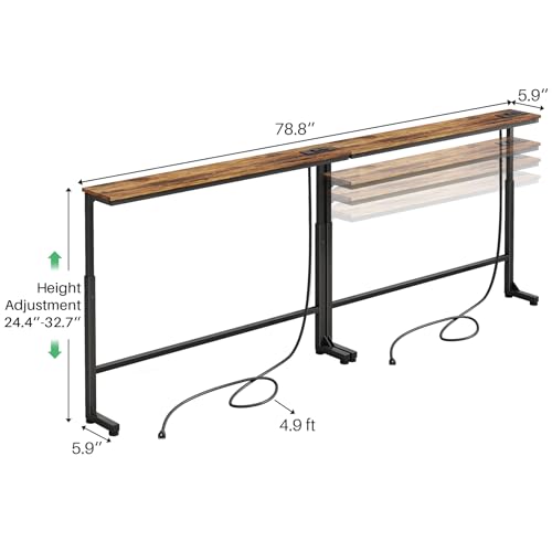 Narrow Console Table with Power Outlets, Adjustable Height Sofa Table (2-Pack)