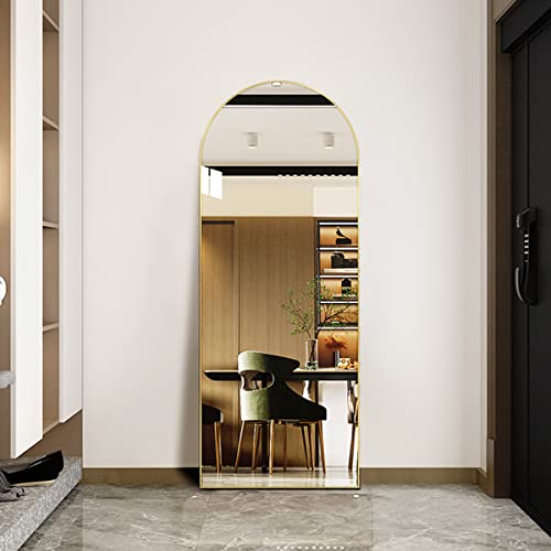 Arched Full Length Floor Mirror with Stand, Gold Aluminum Frame