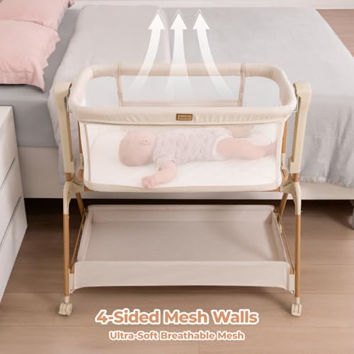 3-in-1 Baby Bassinet Bedside Sleeper - Portable Rocking Crib with Mattress