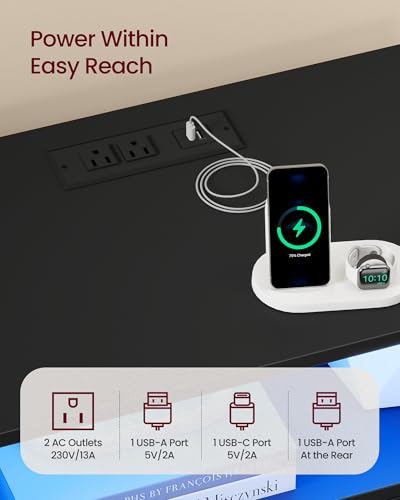 23.6-Inch Wide Nightstands Set of 2 with LED Lights & Charging Station