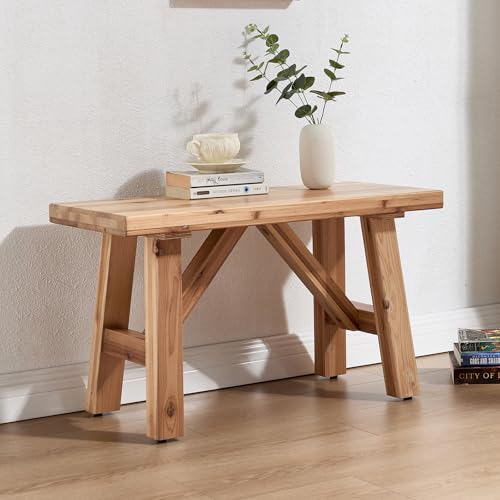 30-Inch Rustic Solid Wood Entryway Bench, Farmhouse Narrow Hallway Bench