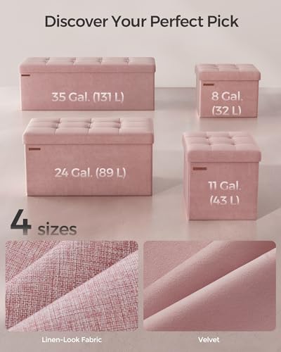 Small Velvet Folding Storage Ottoman, Tufted Foot Rest Stool - Pink
