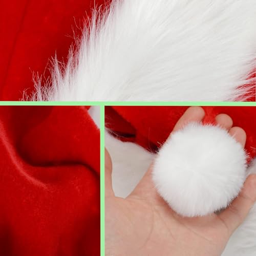Drewev Santa Hat for Adults Red Velvet Double Layer Christmas Hat Unisex Holiday