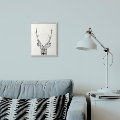 Farmhouse Gray Framed Deer Portrait Wall Art 11x14 Inch Woodland Giclée Print
