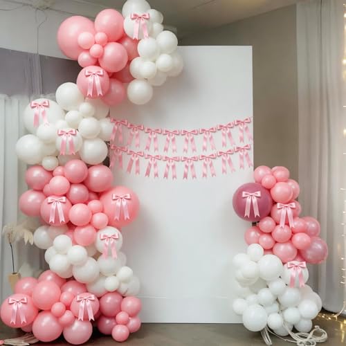 Pink Satin Bow Garland Banner (2 Pack) - Pre-Strung Coquette Room & Party Decor