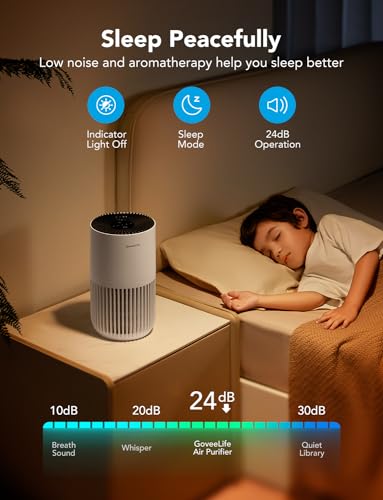 GoveeLife White Smart Mini Air Purifier with App & Alexa Control for Bedroom
