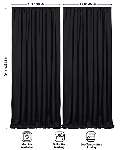 Black Polyester Backdrop Curtains - 10ft x 8ft Wedding Party Drapes