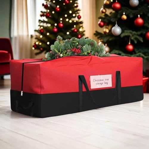 Doacpcr Blackred 8 Ft Heavy-Duty Christmas Tree Storage Bag with Reinforced Handles